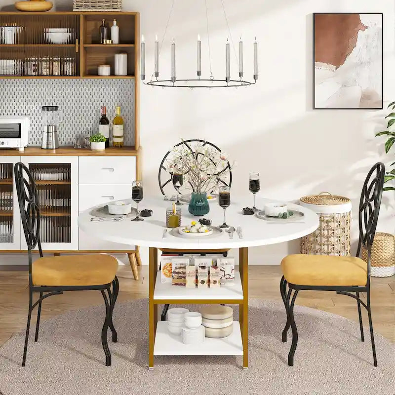 White Round Dining Table with Gold Legs - Seats 4